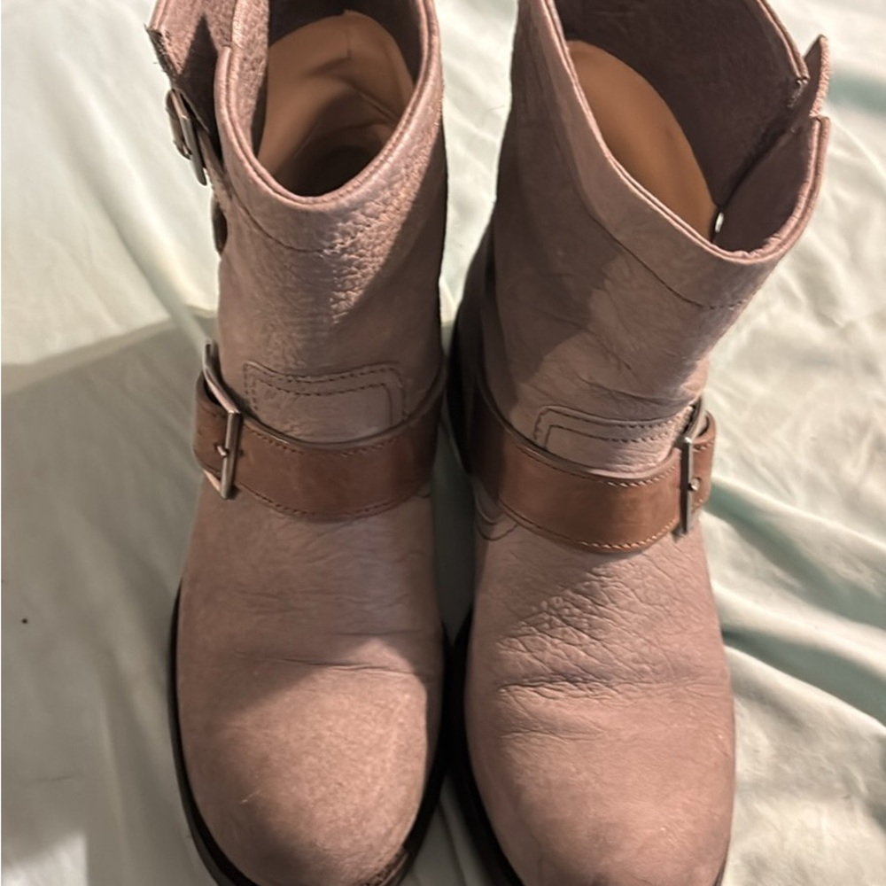Jimmy Choo Gray and Brown Ankle Boots with Buckle Strap